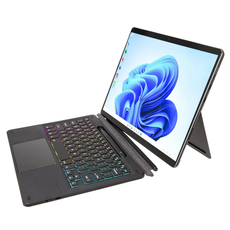 Tri-color backlit touch Bluetooth keyboard with folding stand for Surface tablet