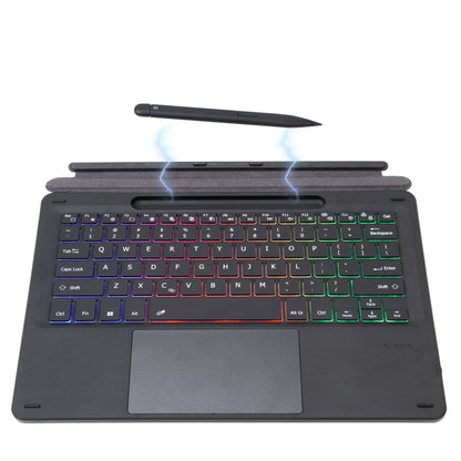 Multicolor backlit keyboard with folding stand, shown flat over a dark base