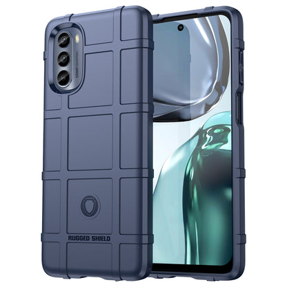 Blue rugged TPU phone case with textured panels and camera cutout