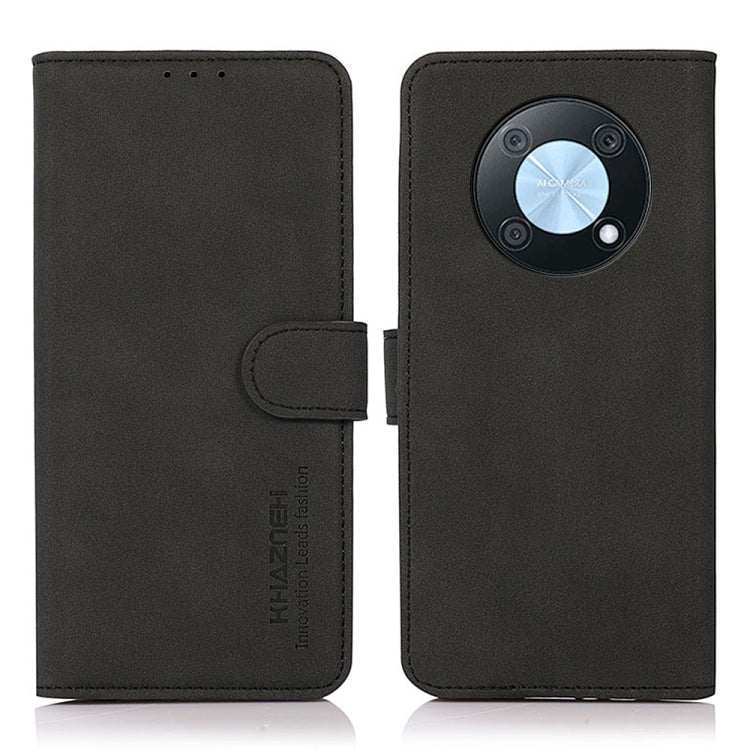 Matte leather phone case, black folio with front flap and side strap closure