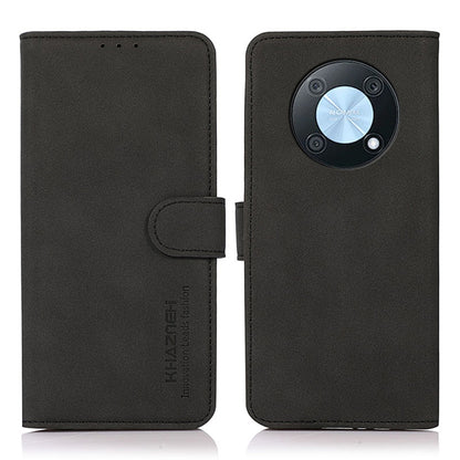 Matte leather phone case, black folio with front flap and side strap closure