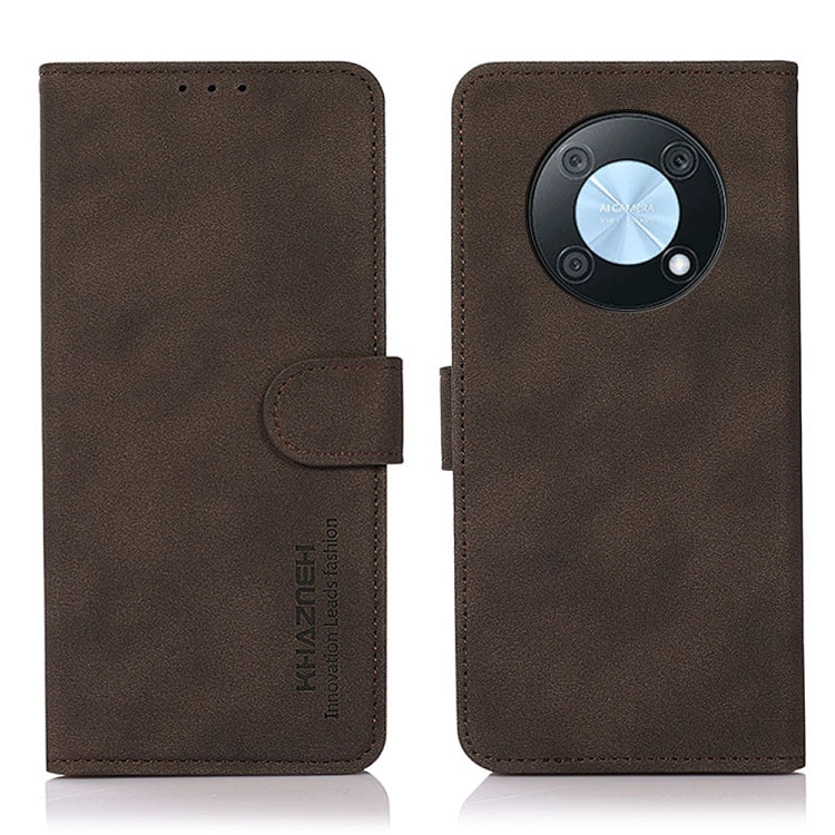 Matte leather phone case, brown folio with front flap and side strap closure