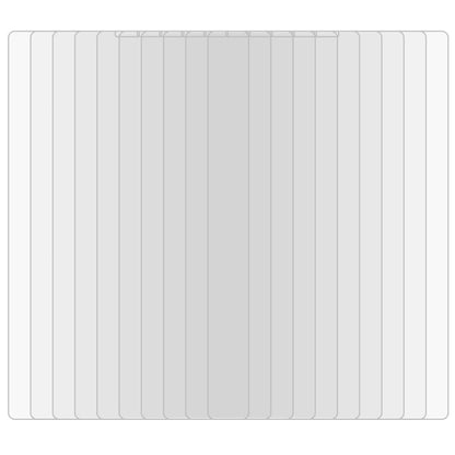 Pack of 25 tempered glass screen protectors stacked, clear film with rounded edges
