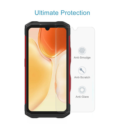 Tempered glass screen protector on phone screen, clear film