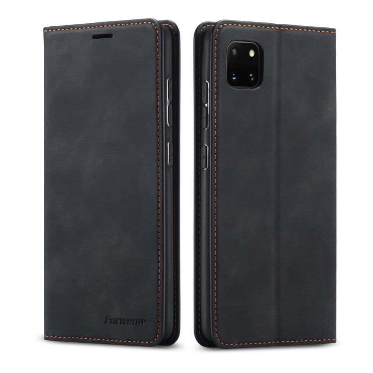 Black leather flip phone case with magnetic closure and card slots