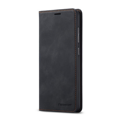 Black leather flip phone case with magnetic closure and slim side cutouts