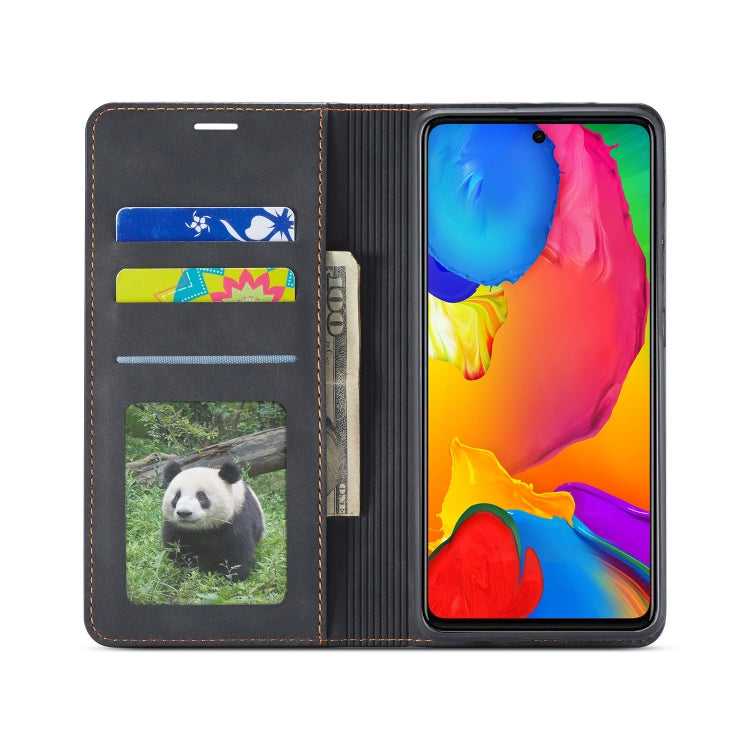 Black leather wallet flip phone case with card slots and photo window