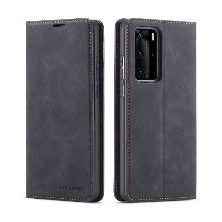 Black leather flip phone case with magnetic closure and rear camera cutout