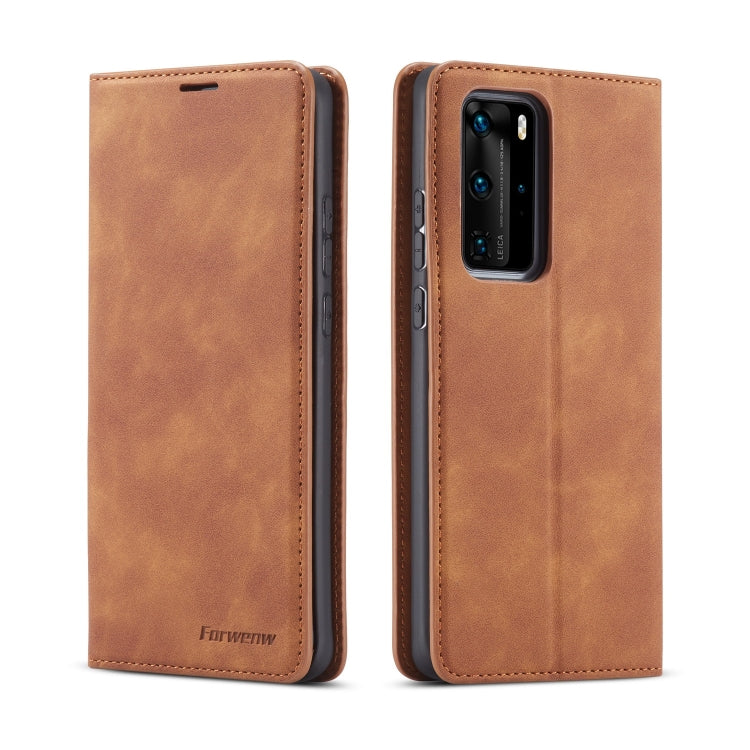 Brown leather flip phone case with camera cutout and openings for buttons and ports