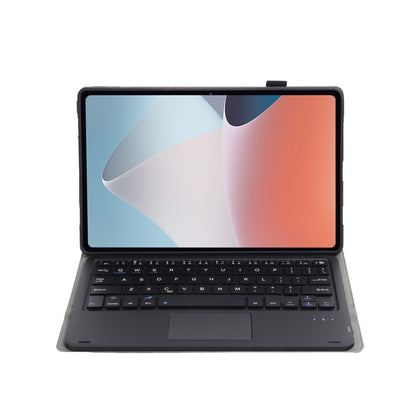 Dark gray ultra-thin leather case with Bluetooth keyboard and touchpad, tablet open