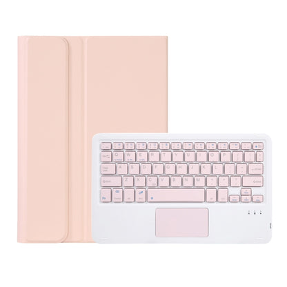 Pink leather case with Bluetooth keyboard and touchpad, white keys