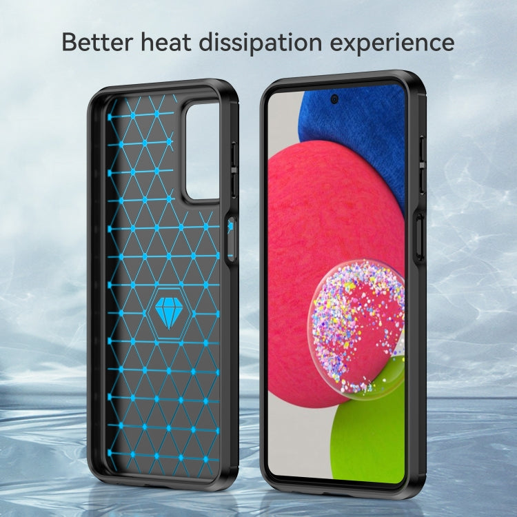 Brushed TPU phone case pair, dark grey with carbon-fiber corners, front view and back view