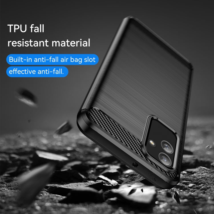 Brushed TPU phone case in dark grey with carbon-fiber trim, raised camera protection