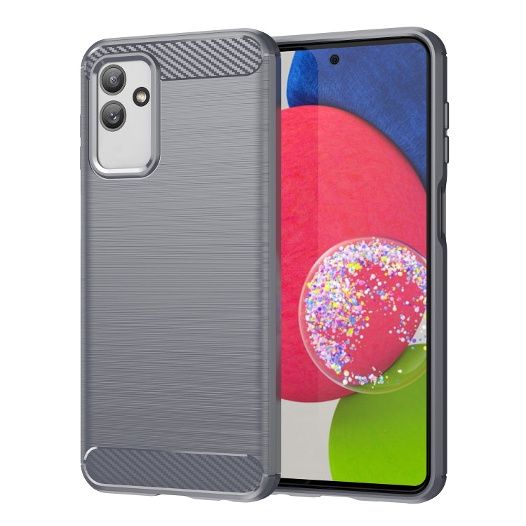 Brushed TPU phone case, grey with carbon-fiber corner trim, back and screen view