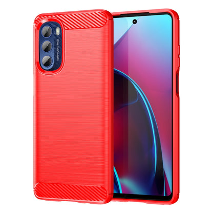 Red brushed texture carbon fiber TPU phone case with raised camera bezel