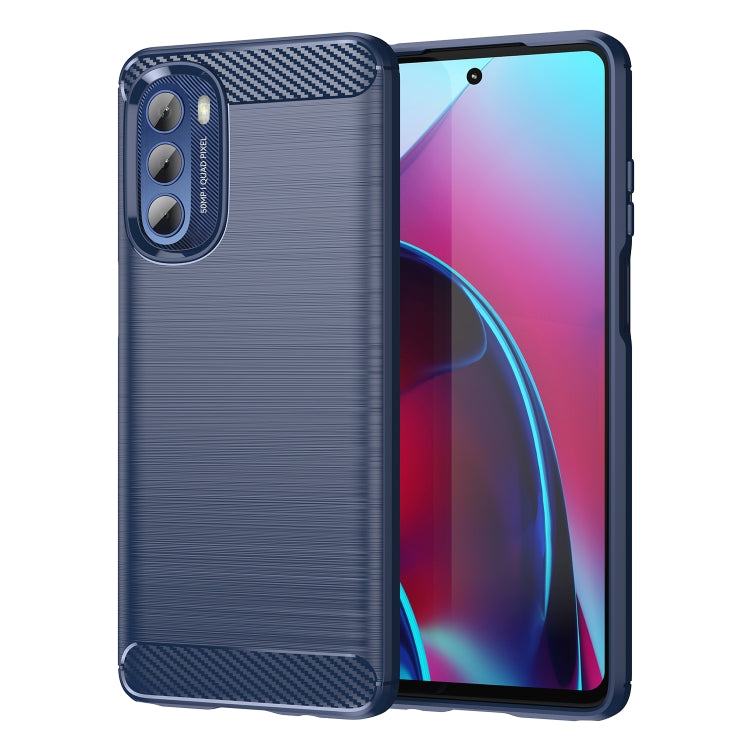 Blue brushed texture carbon fiber TPU phone case with carbon back accents