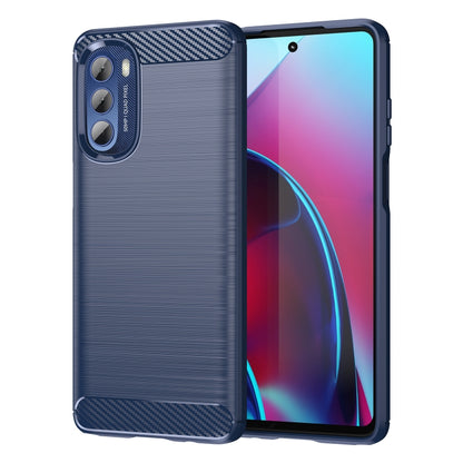 Blue brushed texture carbon fiber TPU phone case with carbon back accents