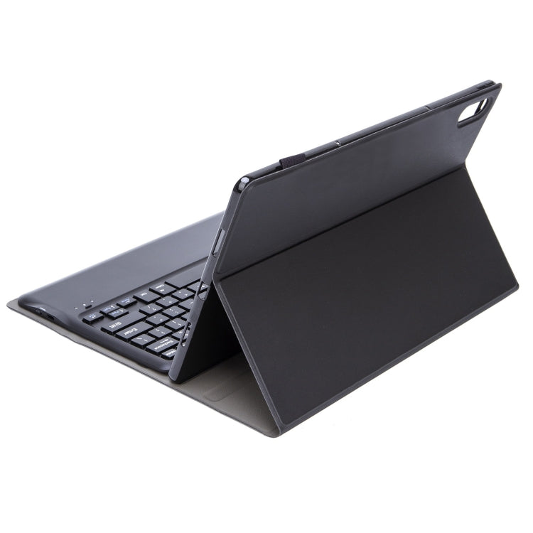Detachable Bluetooth keyboard folio case, dark gray, cover folded into typing stand