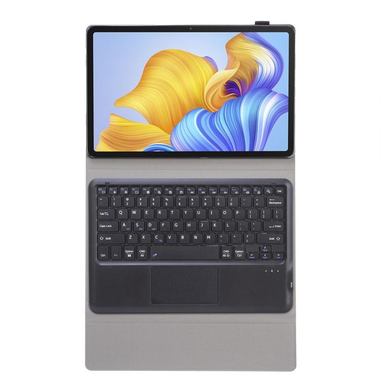 Bluetooth keyboard case with touchpad, open folio showing keyboard and trackpad
