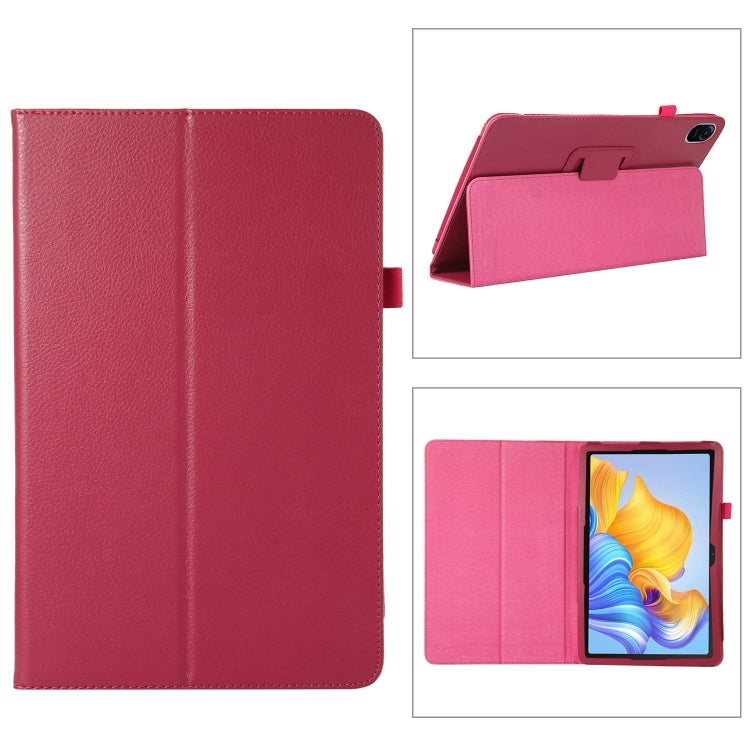 Rose red litchi-texture leather tablet case with fold stand holder