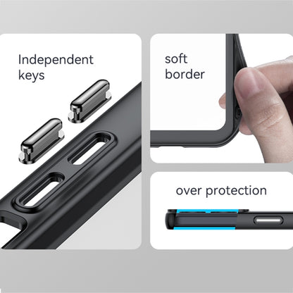 Rugged phone case with key slot accents, soft border, and raised over-protection edges