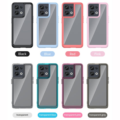 Color options phone cases: black, blue, red, pink, and transparent shades with camera cutout