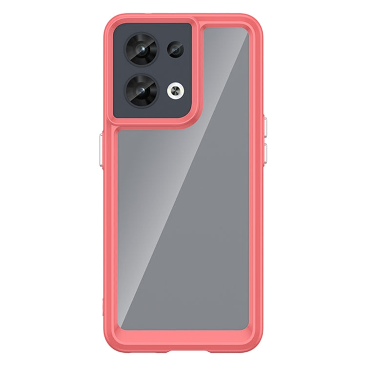 Red rugged phone case with clear front panel, camera cutout, and reinforced corner protection