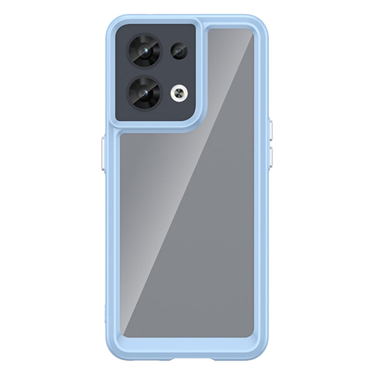 Light blue rugged phone case with clear front panel, camera cutout, and reinforced corners