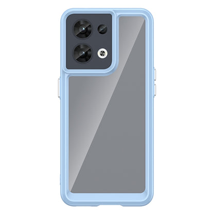 Light blue rugged phone case with clear front panel, camera cutout, and reinforced corners