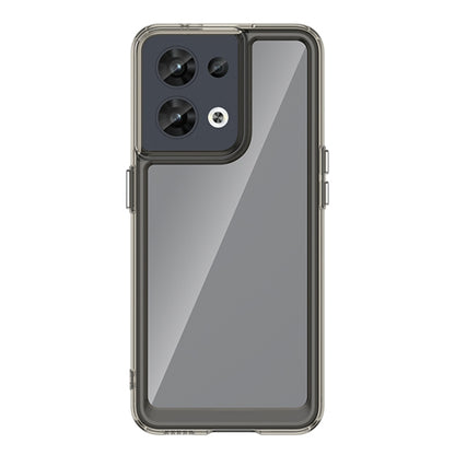 Transparent rugged phone case with clear frame, gray back panel, and reinforced camera area