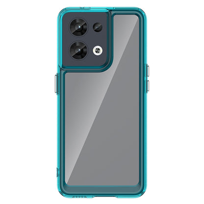 Transparent blue rugged phone case with clear frame, gray back panel, and reinforced corners
