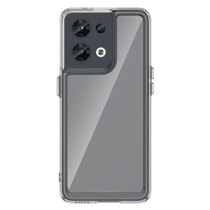 Clear rugged phone case with dark camera cutout, gray back panel, and reinforced edges