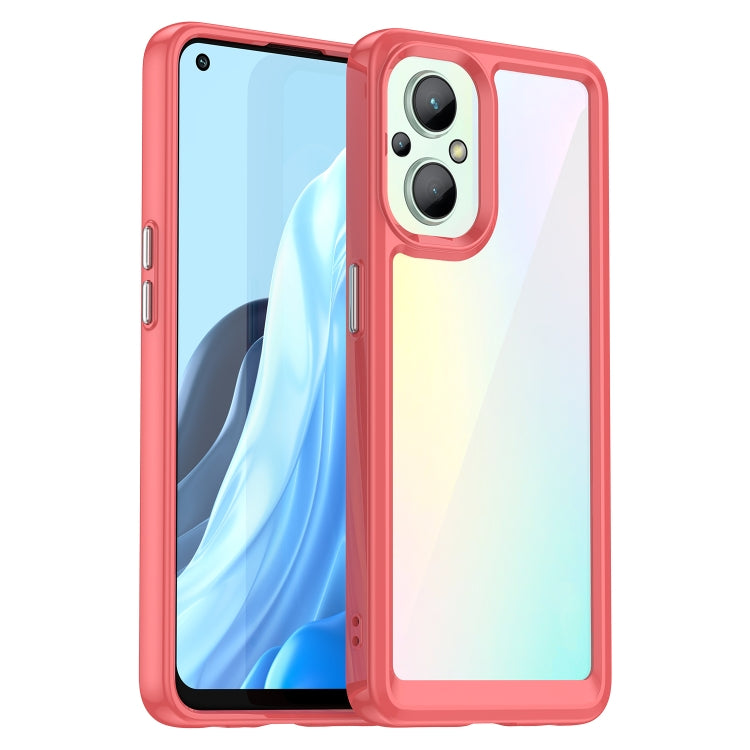 Phone case for OPPO A96 5G with red TPU frame and clear holographic back