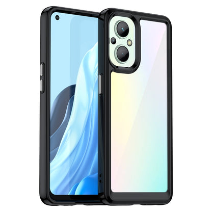 Phone case for OPPO Reno 7Z 5G, black frame with iridescent clear back and dual camera cutout