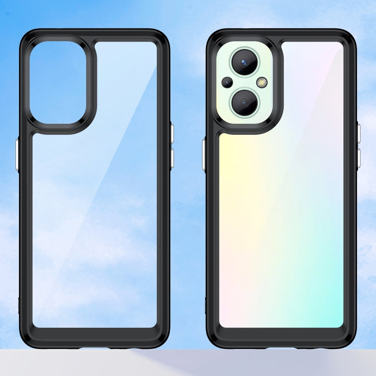 Phone case for OPPO Reno 7Z 5G, clear blue back with black bezel and raised camera cover
