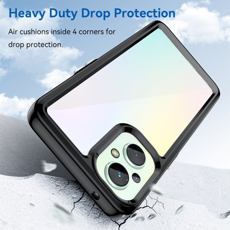 Rugged phone case for OPPO Reno 7Z 5G with black bumper, clear back, and dual camera cutout