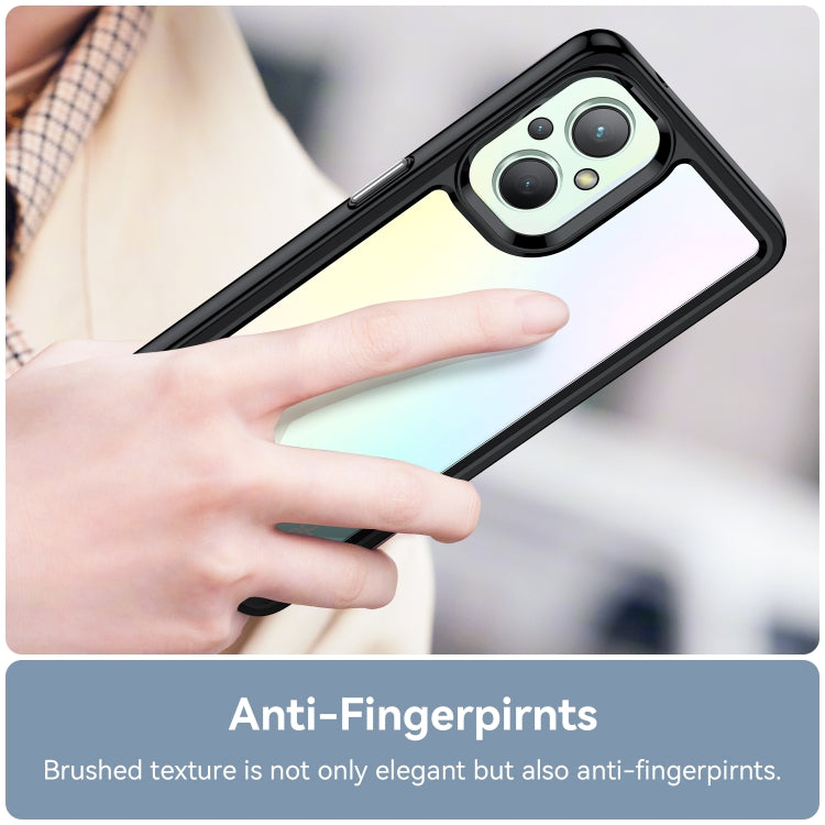 Phone case for OPPO Reno 7Z 5G with black bumper, brushed texture feel, clear iridescent back