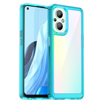 Phone case for OPPO Reno 7Z 5G, turquoise bumper with clear back and dual camera cutout