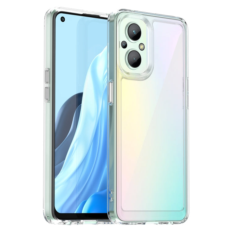 Transparent blue phone case with acrylic back and TPU bumper, fits OPPO Reno 7Z 5G