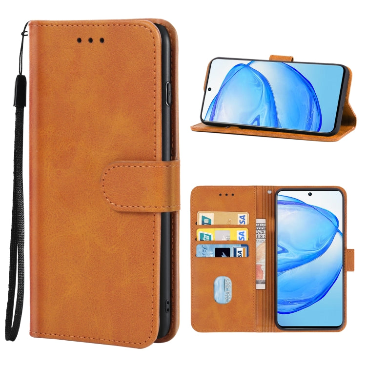 Brown leather folio phone case with flip cover, card slot, and wrist strap