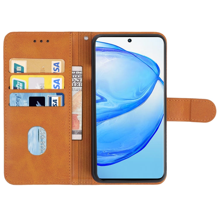 Brown leather folio phone case open with card slots and viewing window