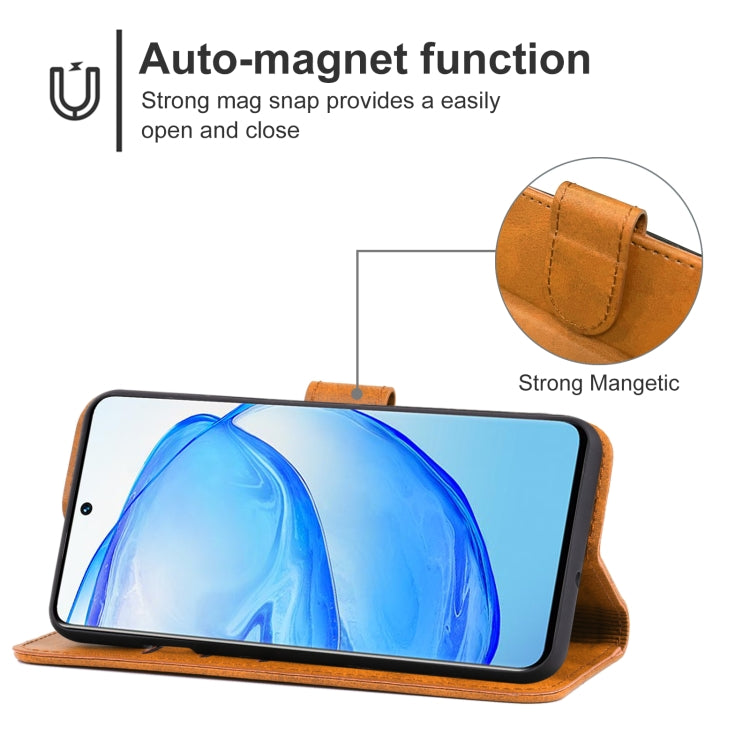 Brown leather folio phone case with flip stand and magnetic closure