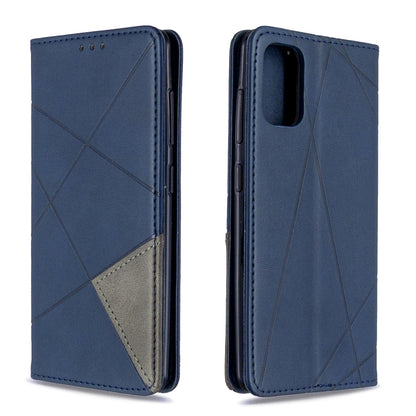 Blue rhombus textured horizontal flip magnetic leather phone case with card slots