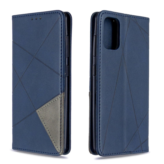 Blue rhombus textured horizontal flip magnetic leather phone case with card slots