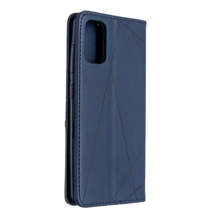 Blue rhombus textured flip magnetic leather phone case with camera cutout