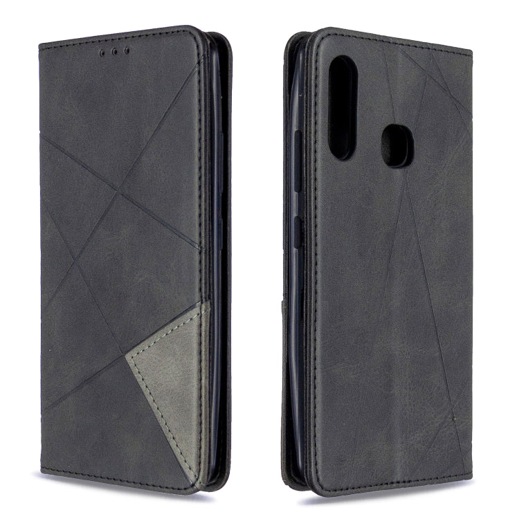 Dark gray leather flip phone case with rhombus geometric pattern and card slots