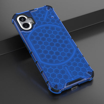 Blue honeycomb rugged phone case with raised edges and dual-layer bumper