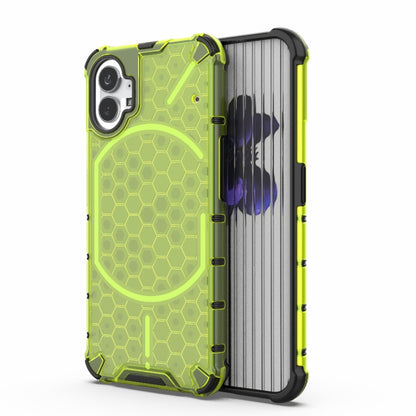 Green shockproof phone case with honeycomb pattern and dual-layer PC+TPU design