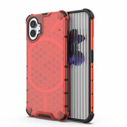 Red shockproof phone case with honeycomb pattern and dual-layer PC+TPU protection