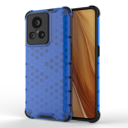 Blue rugged phone case with honeycomb front and ribbed side bumper